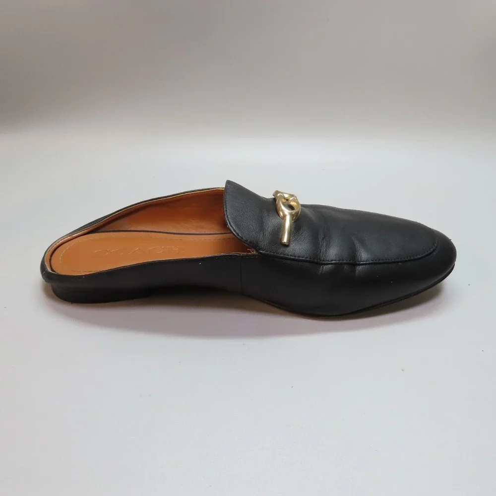 Coach Sienna Black Leather Mule Loafers Gold Hardware‎ Slip-On Flats Size 6